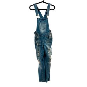 Refuge Denim Women's Straight Leg Distressed Bib Denim Overall Jumpsuit Size 0